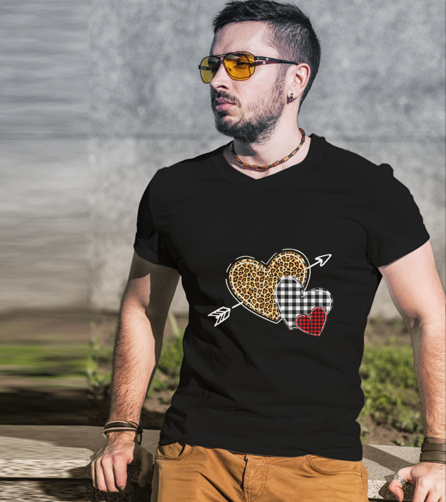 Leopard Buffalo Plaid Heart Valentine Day Arrow T-Shirt