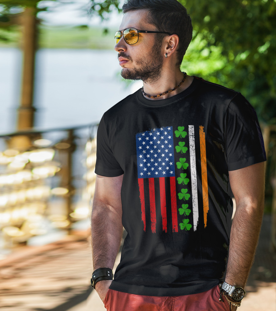 American Irish Flag With Shamrocks T-Shirt