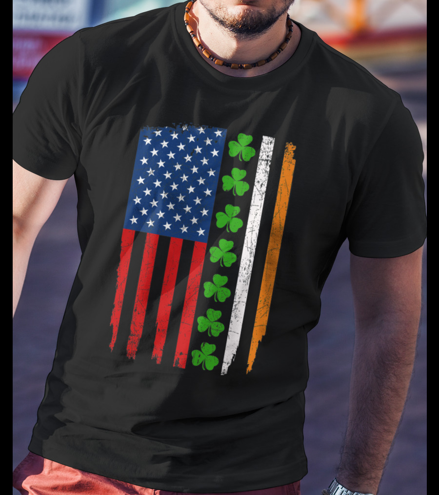 American Irish Flag With Shamrocks T-Shirt