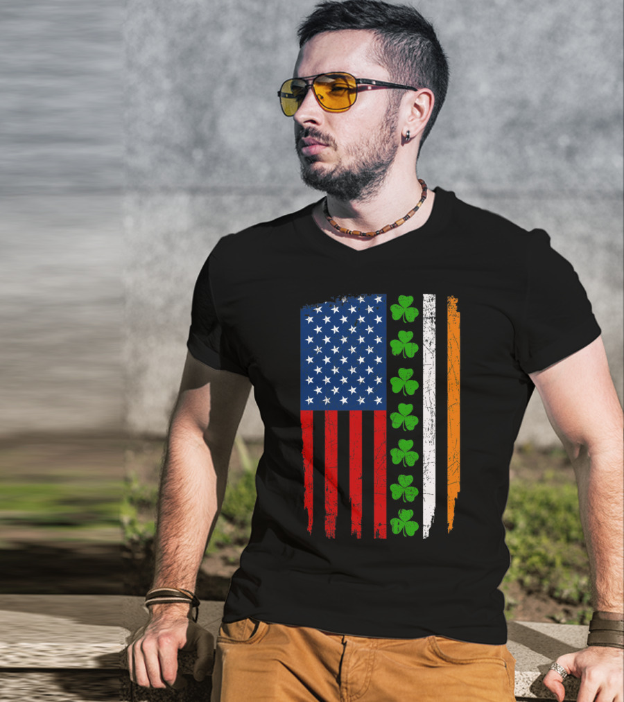 American Irish Flag With Shamrocks T-Shirt