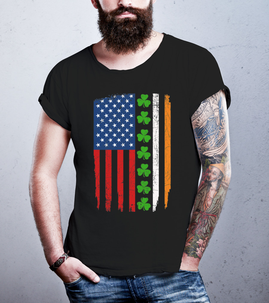 American Irish Flag With Shamrocks T-Shirt