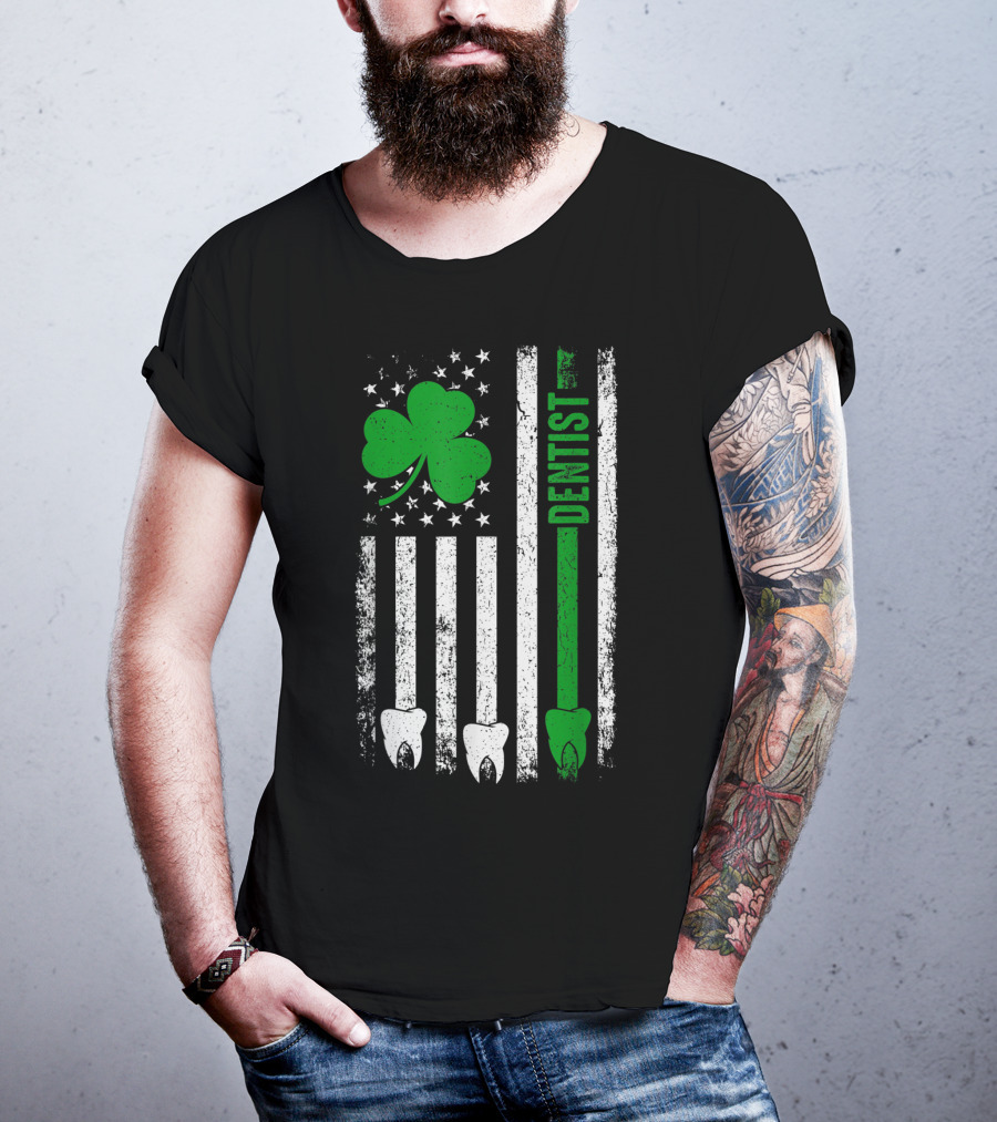 American Flag Shamrock Dentist With Teeth And Stripes T-Shirt