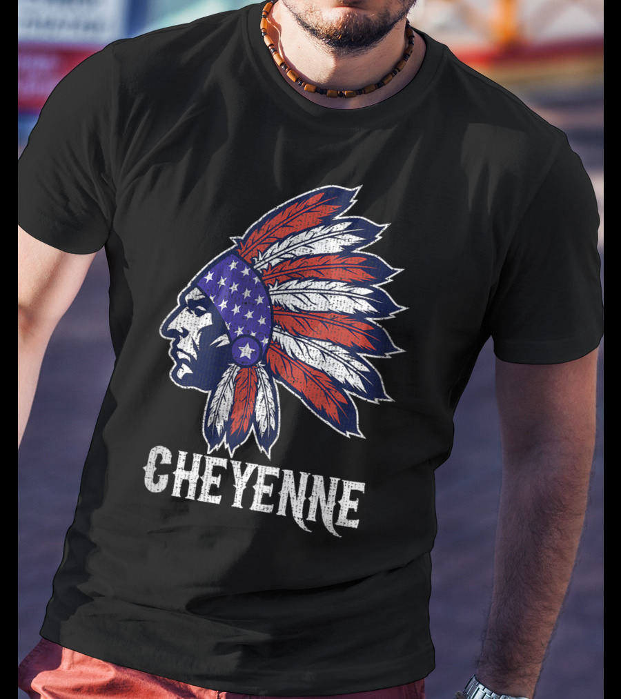 Cheyenne Native American Flag Headdress Pride T-Shirt