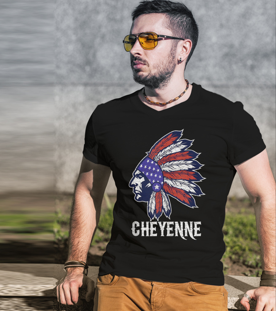 Cheyenne Native American Flag Headdress Pride T-Shirt