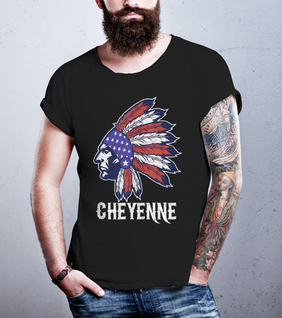 Cheyenne Native American Flag Headdress Pride T-Shirt
