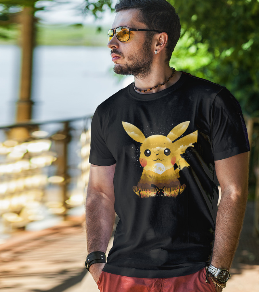 Pikachu Adorable Monster Moonlit Landscape T-Shirt