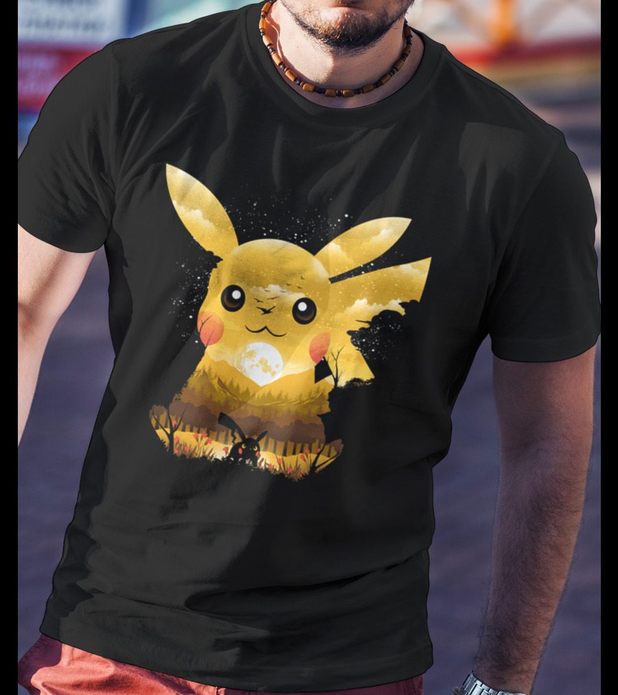 Pikachu Adorable Monster Moonlit Landscape T-Shirt