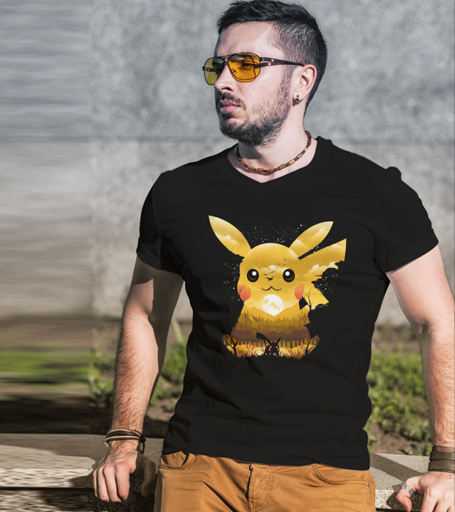 Pikachu Adorable Monster Moonlit Landscape T-Shirt