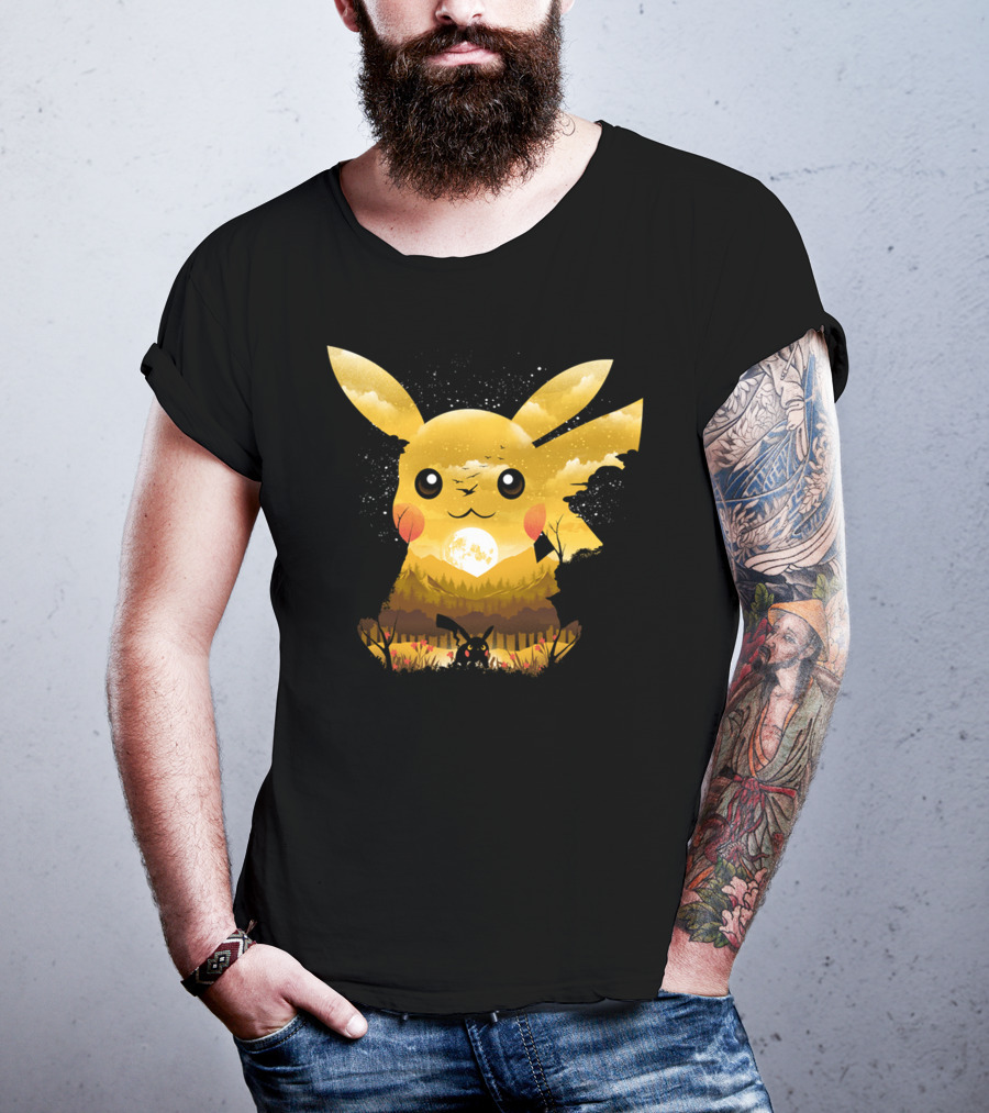 Pikachu Adorable Monster Moonlit Landscape T-Shirt