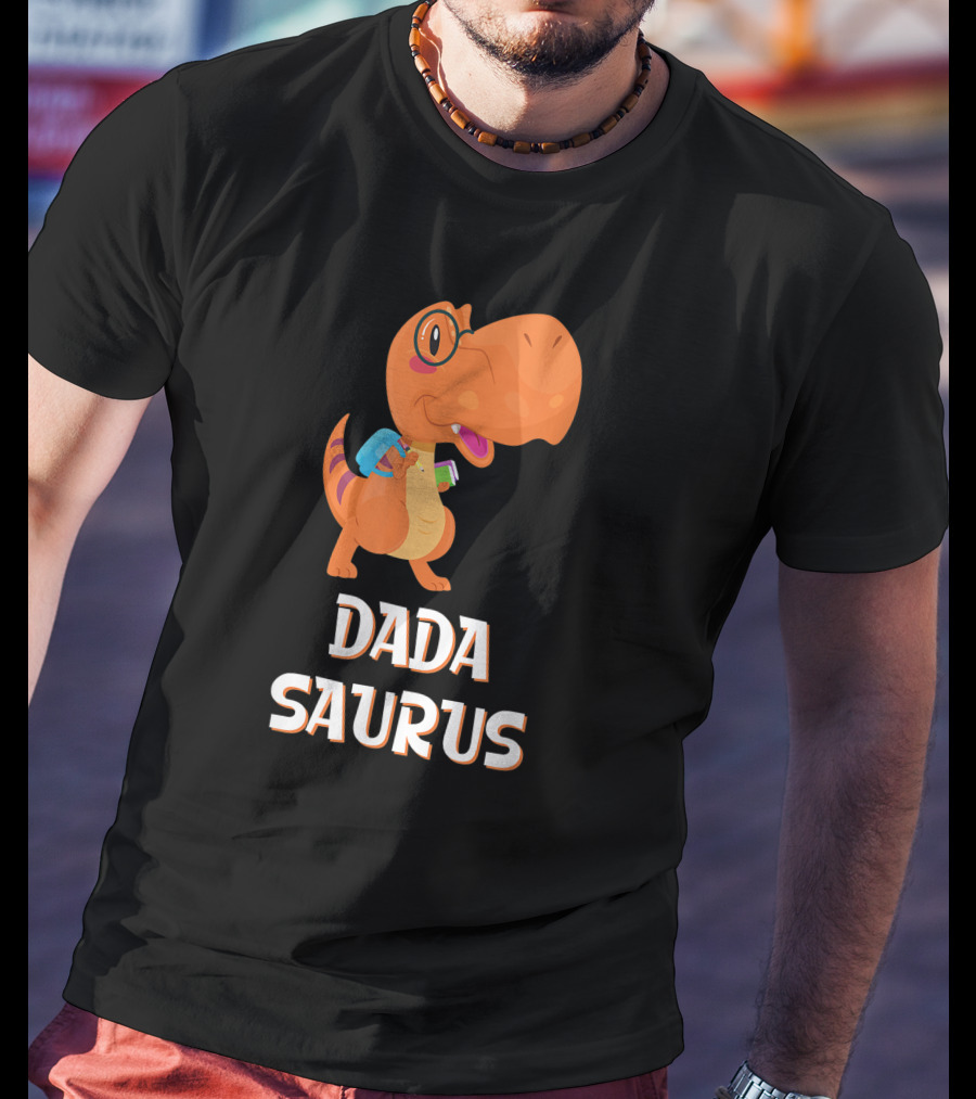 Dadasaurus Cute Dinosaur With Glasses And Backpack T-Shirt