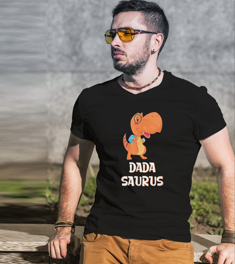 Dadasaurus Cute Dinosaur With Glasses And Backpack T-Shirt