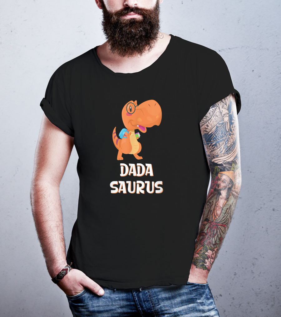 Dadasaurus Cute Dinosaur With Glasses And Backpack T-Shirt