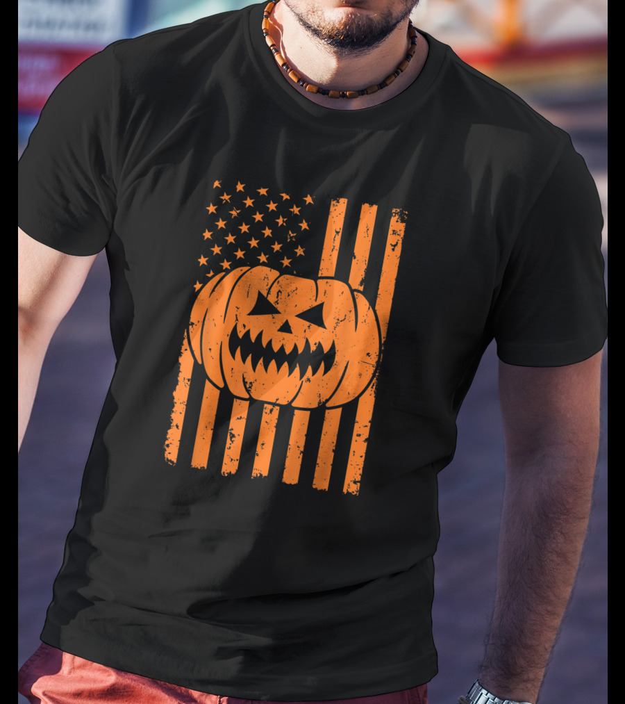 USA Flag Pumpkin Halloween Patriotism T-Shirt