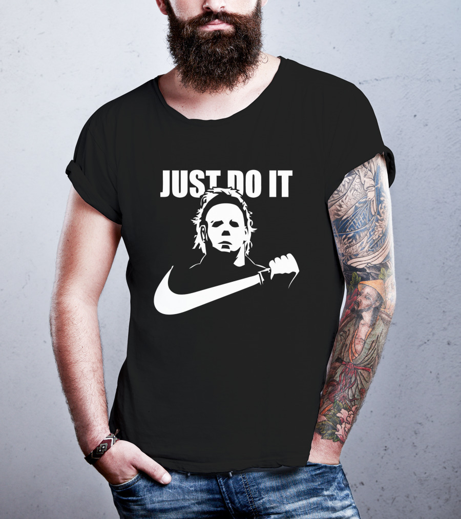 Just Do It Michael Myers Parody Swoosh T-Shirt