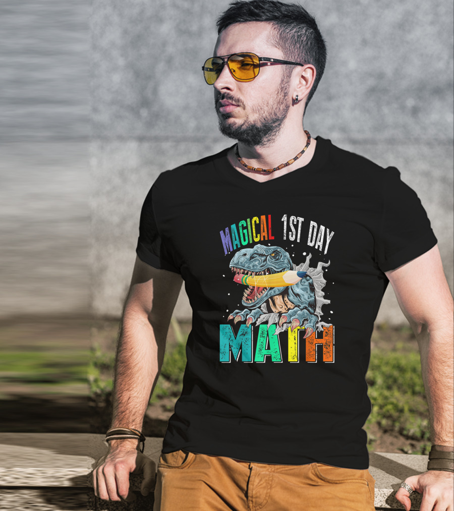Magical 1st Day Math Dinosaur Pencil Back To School T-Shirt