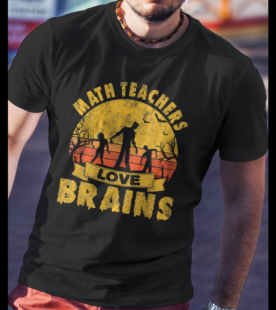 Math Teachers Love Brains Zombie Apocalypse Retro Sunset T-Shirt