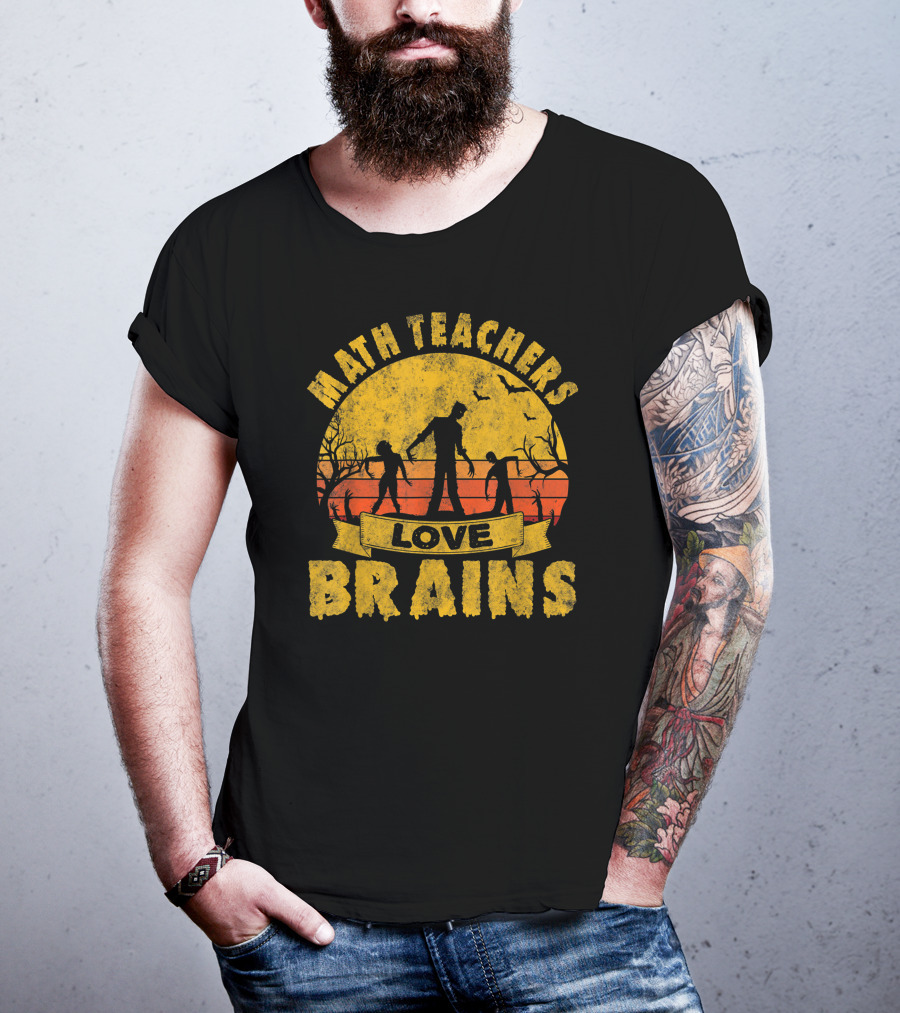 Math Teachers Love Brains Zombie Apocalypse Retro Sunset T-Shirt