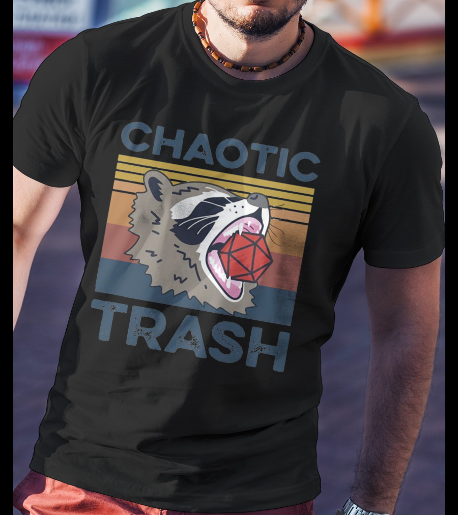 Chaotic Raccoon Retro Trash Dice T-Shirt