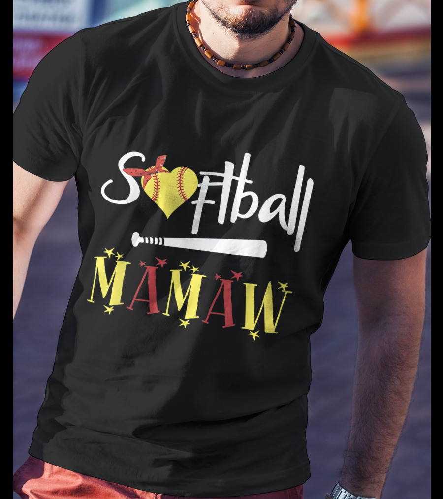 Softball Mamaw Heart And Bat With Stars T-Shirt