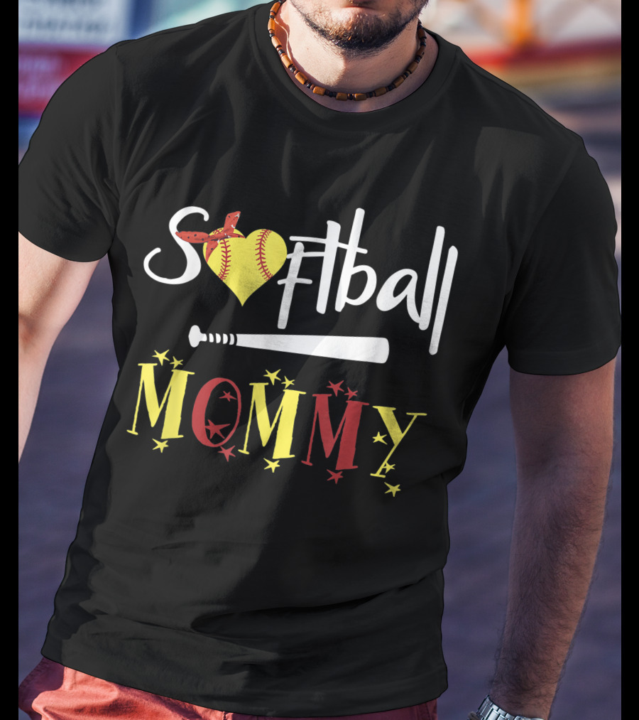 Softball Heart Bat Stars Mommy T-Shirt