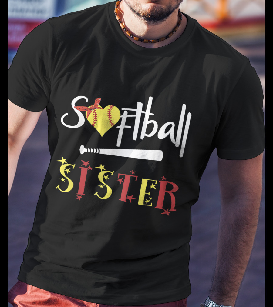Softball Heart Bat Sister Stars T-Shirt