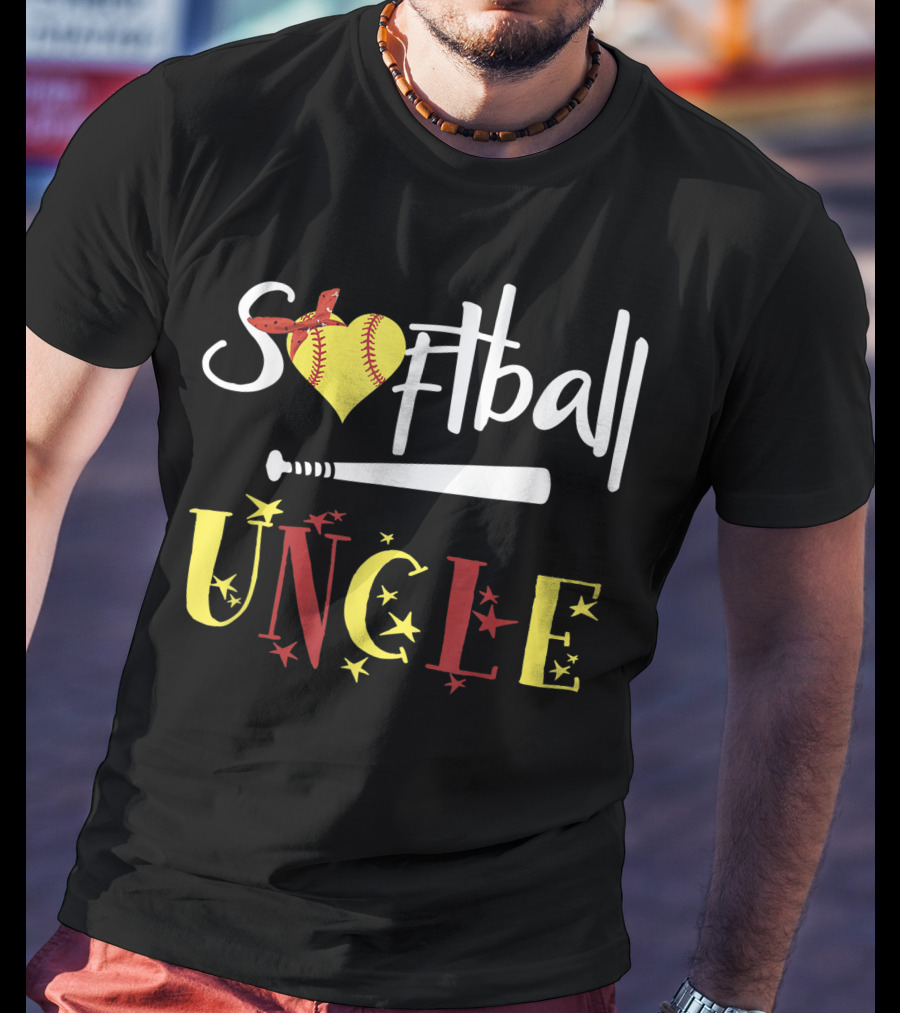 Softball Uncle Heart Bat Bandana Stars T-Shirt