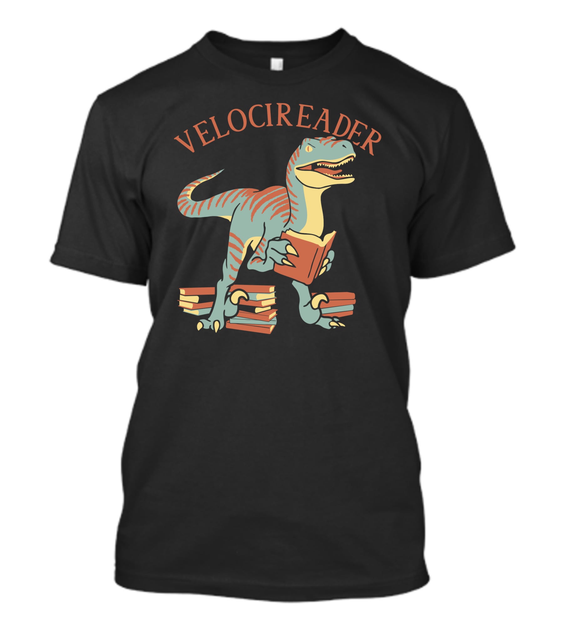 VELOCIREADER Dinosaur Reading Book With Stacked Books T-Shirt