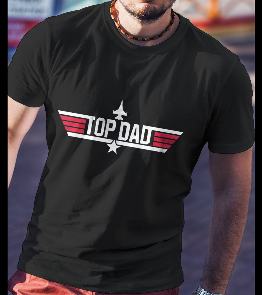 Top Dad Top Gun Jet Emblem Wing Stripes Star T-Shirt
