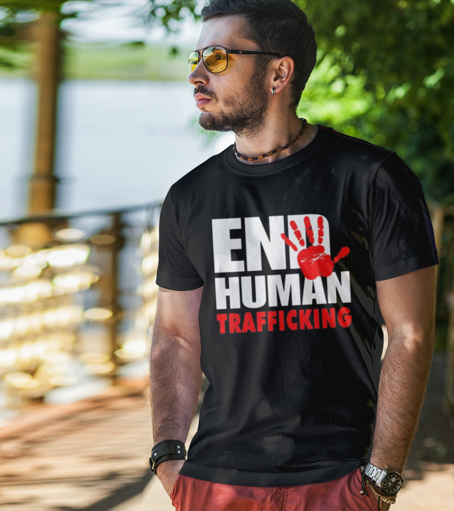 END HUMAN TRAFFICKING Red Handprint T-Shirt