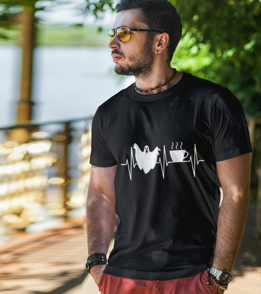 Heartbeat Ghost Coffee Lover Paranormal Hunter T-Shirt