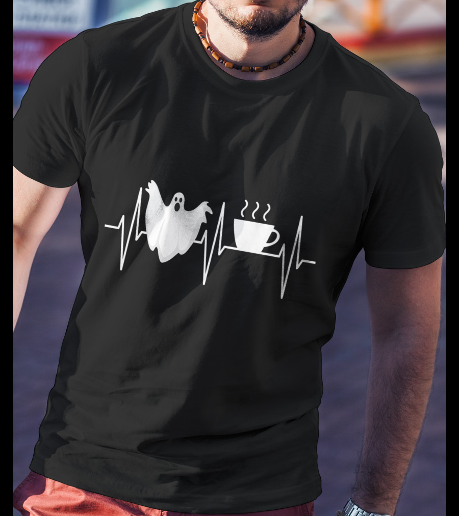 Heartbeat Ghost Coffee Lover Paranormal Hunter T-Shirt