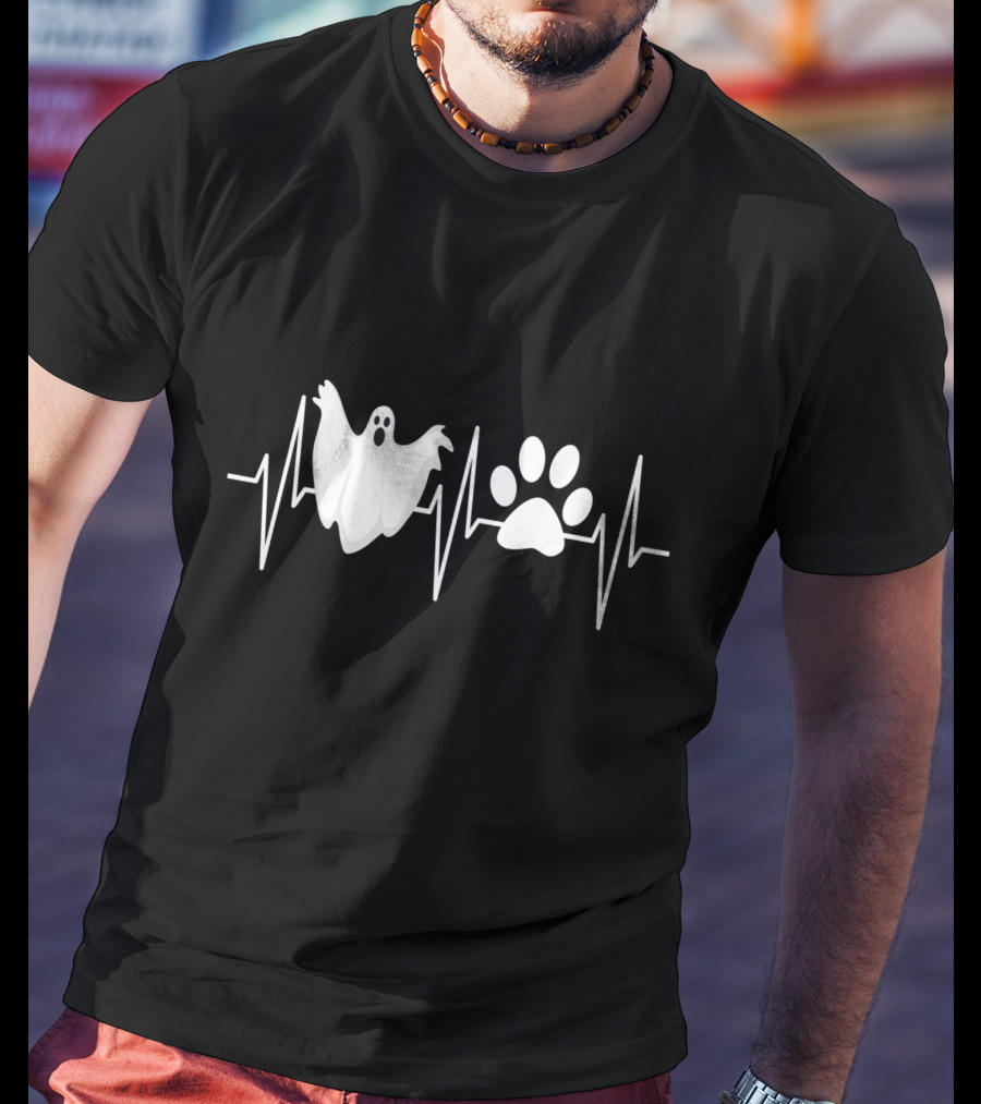 Dog Lover Ghost Hunter Heartbeat Pawprint Ghost T-Shirt