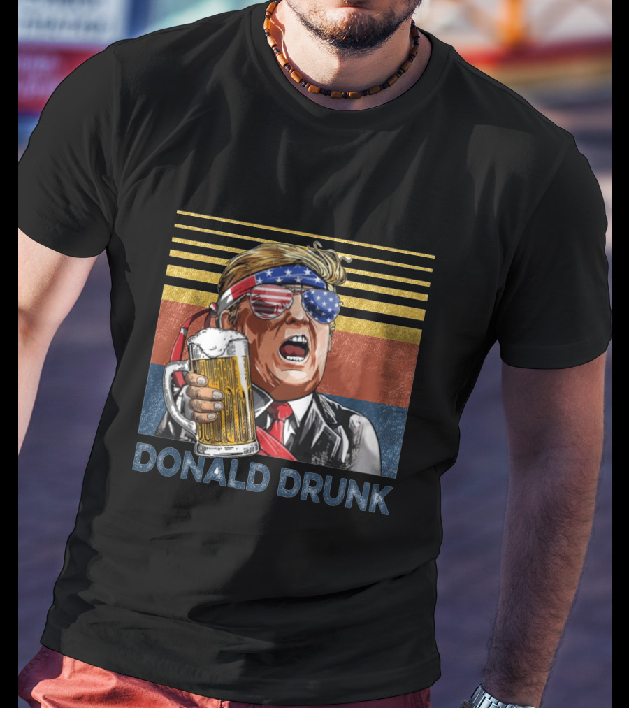 Donald Drunk Retro American Flag Beer Glass T-Shirt