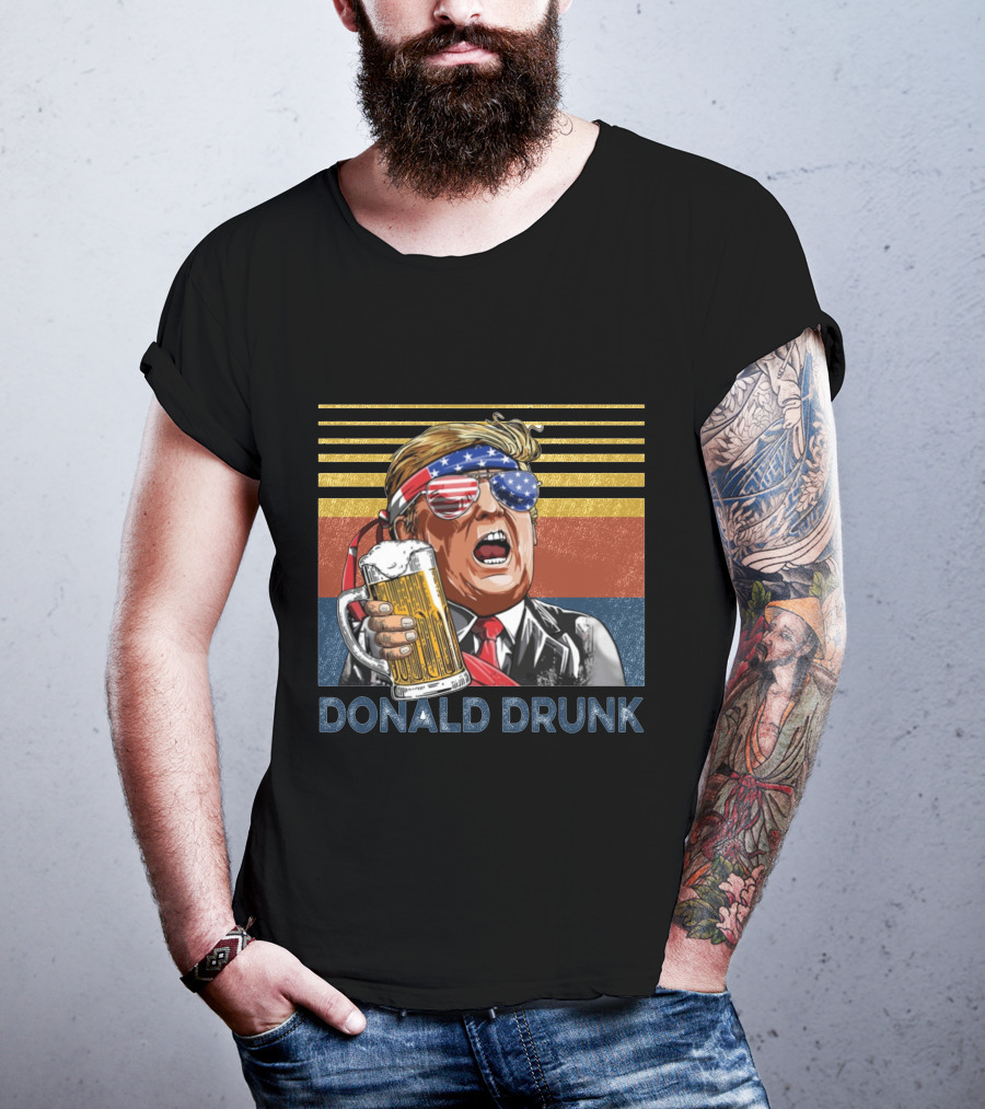 Donald Drunk Retro American Flag Beer Glass T-Shirt