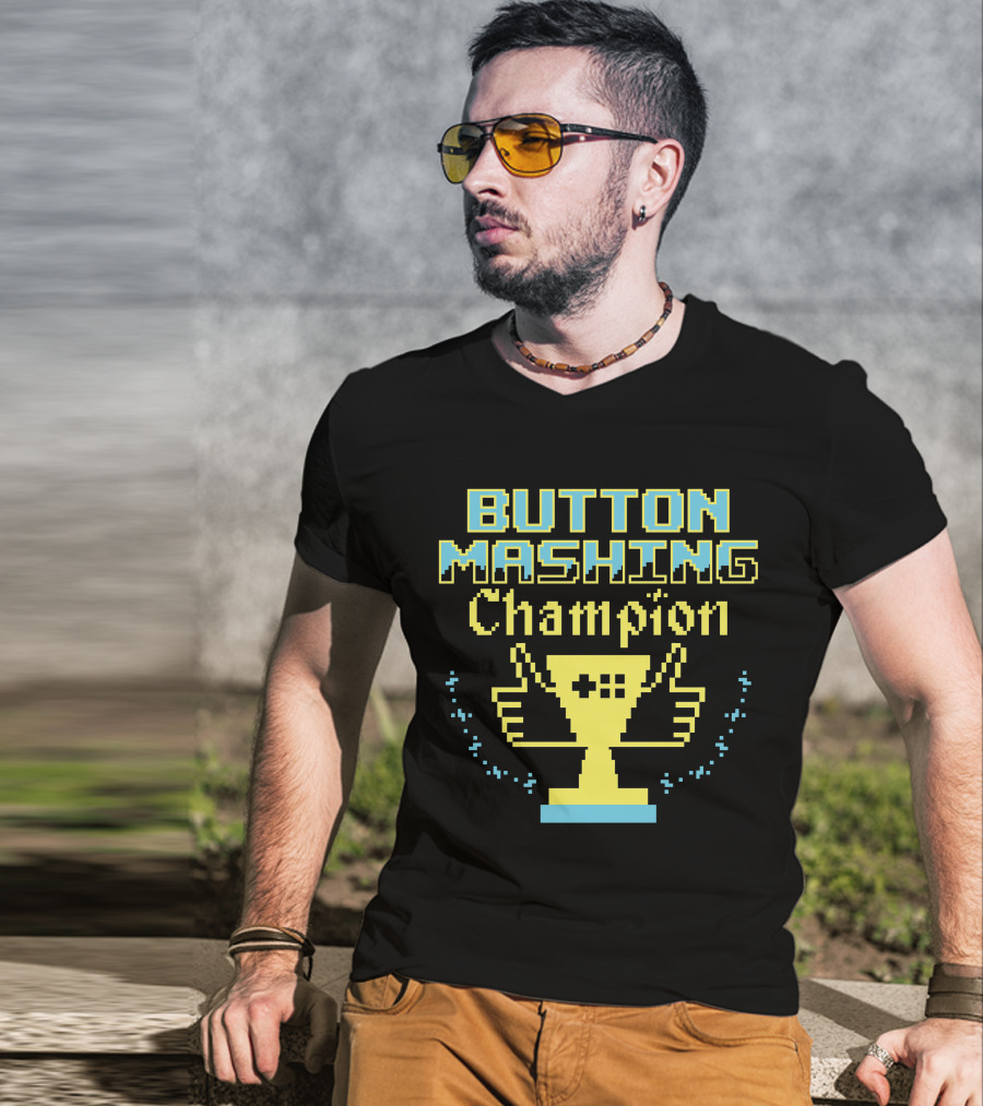 Button Mashing Champion Trophy Pixel Art Winner T-Shirt
