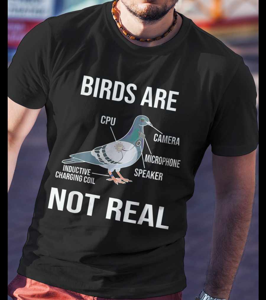 Birds Are Not Real Cpu Camera Microphone Speaker Inductive Charging Coil T-Shirt