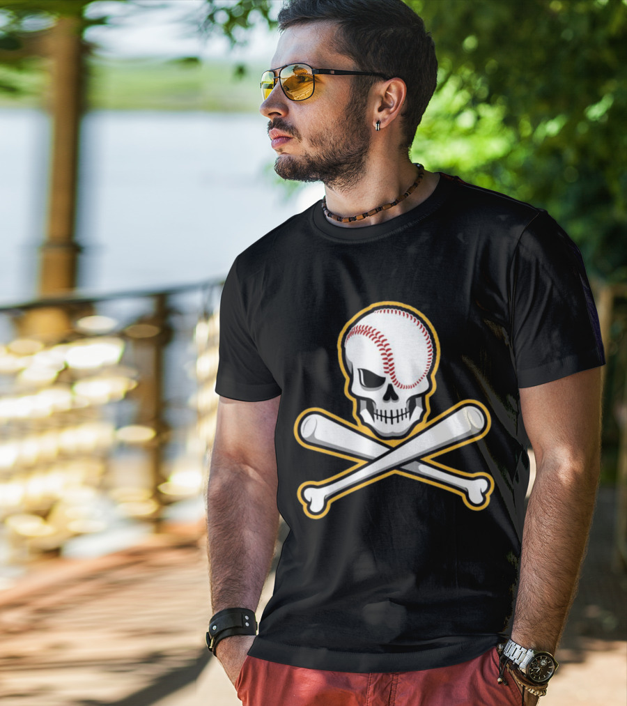 Skull Baseball Bat Crossbones Sports T-Shirt