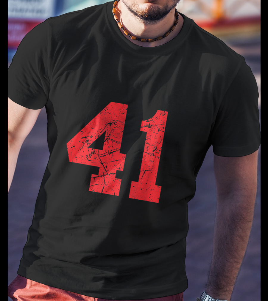 41 Sports Jersey Red Grunge Text T-Shirt