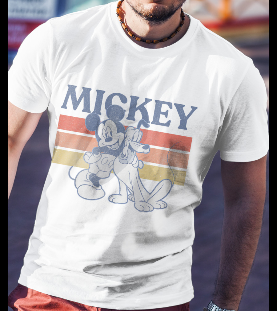 Mickey And Friends Mickey With Pluto Retro Stripes T-Shirt