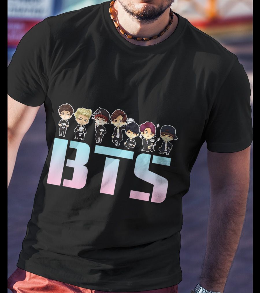 BTS Kpop Chibi Characters Pastel Letters T-Shirt