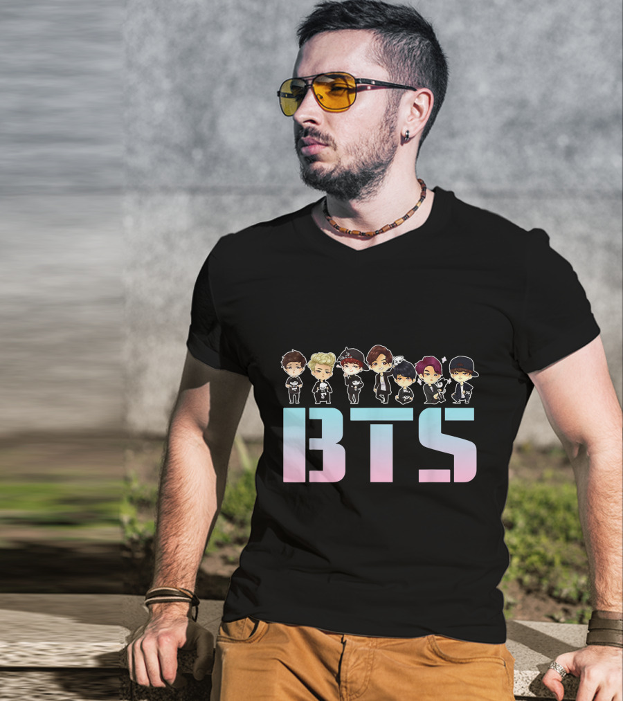 BTS Kpop Chibi Characters Pastel Letters T-Shirt