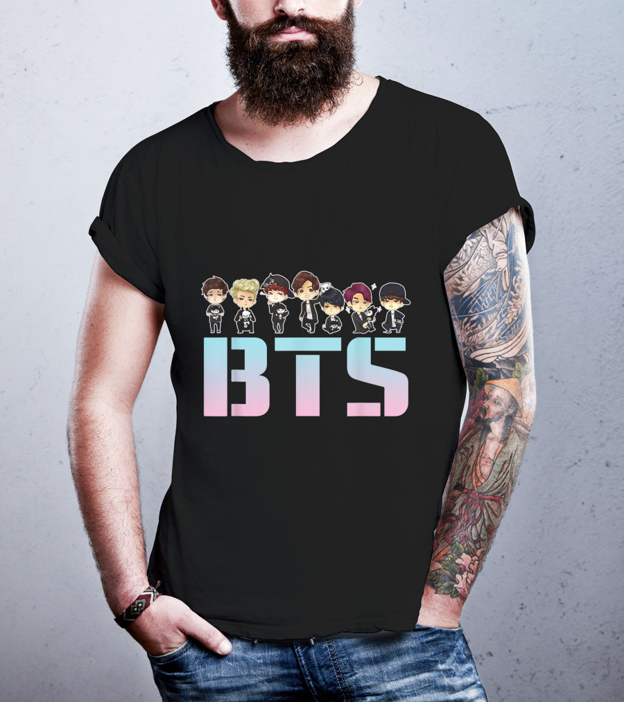 BTS Kpop Chibi Characters Pastel Letters T-Shirt