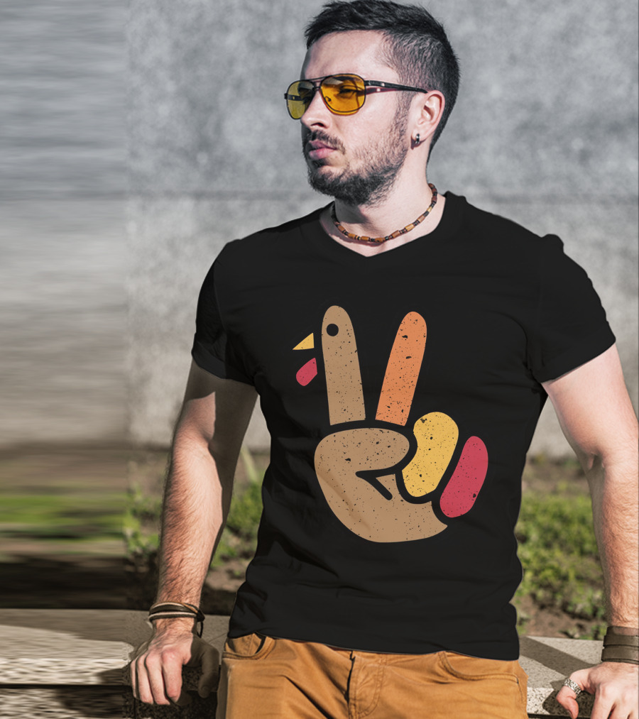 Peace Turkey Hand Cool Thanksgiving T-Shirt