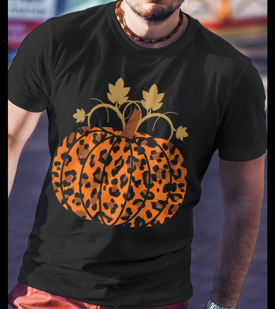 Pumpkin Leopard Halloween Fall Autumn T-Shirt