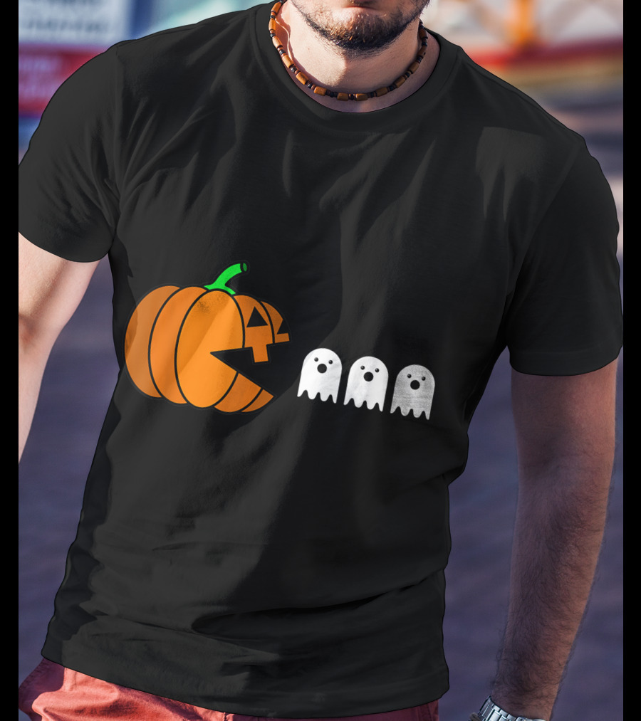 Halloween Pumpkin Pac-Man Style Ghosts T-Shirt