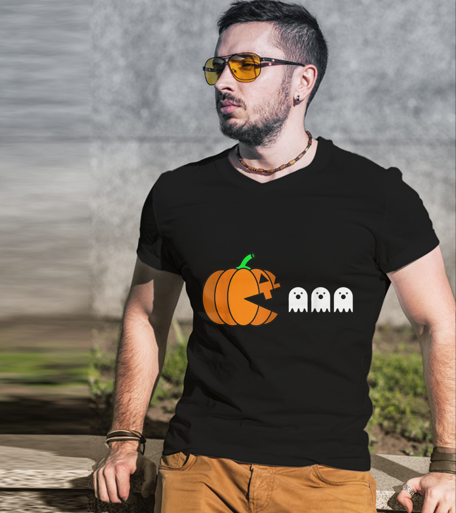 Halloween Pumpkin Pac-Man Style Ghosts T-Shirt
