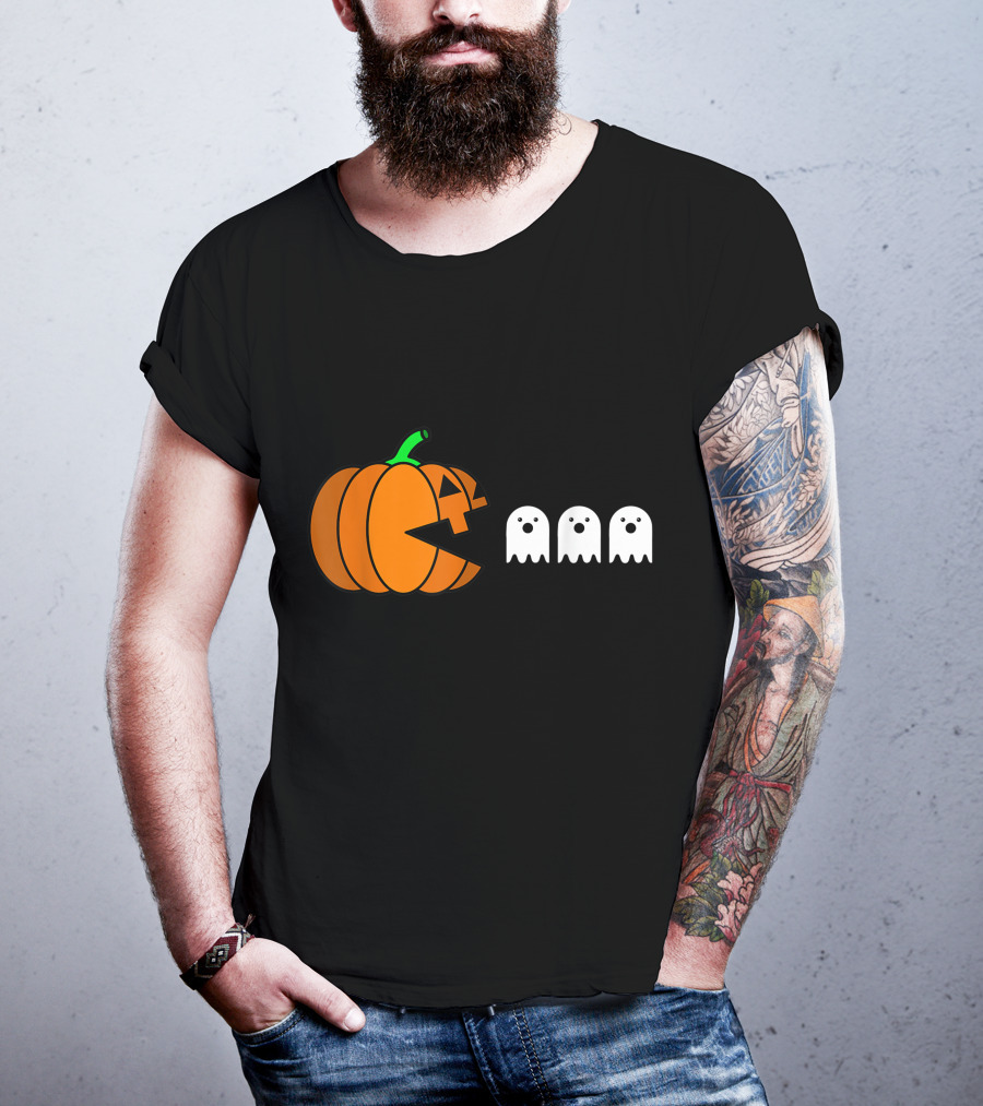 Halloween Pumpkin Pac-Man Style Ghosts T-Shirt