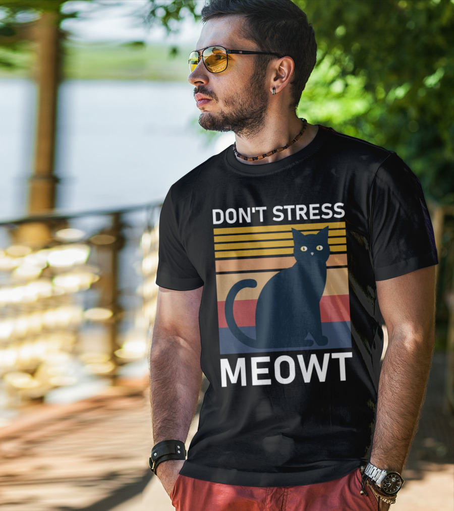 Don't Stress Meowt Retro Striped Cat T-Shirt