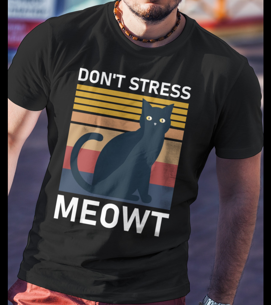 Don't Stress Meowt Retro Striped Cat T-Shirt