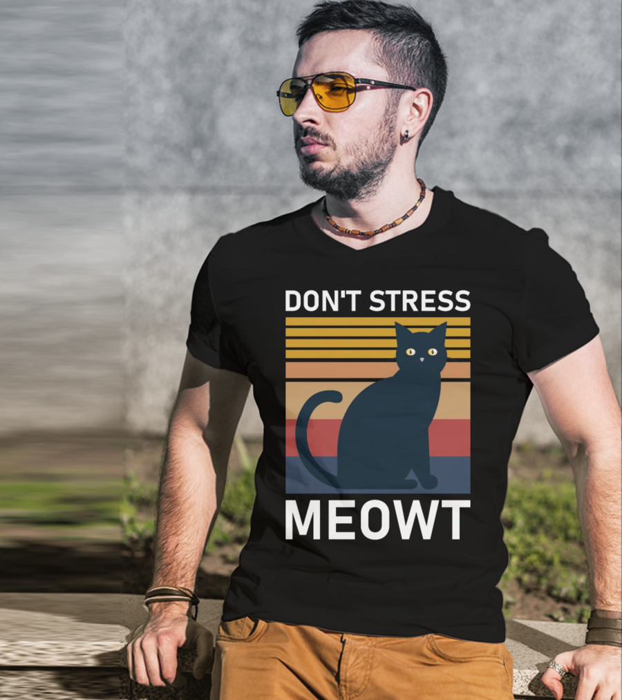 Don't Stress Meowt Retro Striped Cat T-Shirt
